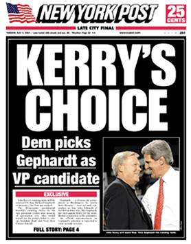 NY Post - Kerry Picks Gephardt!